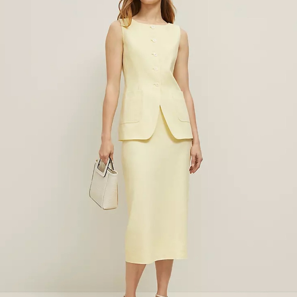 Ann Taylor Linen Blend Midi Skirt in Butter - Size 8
